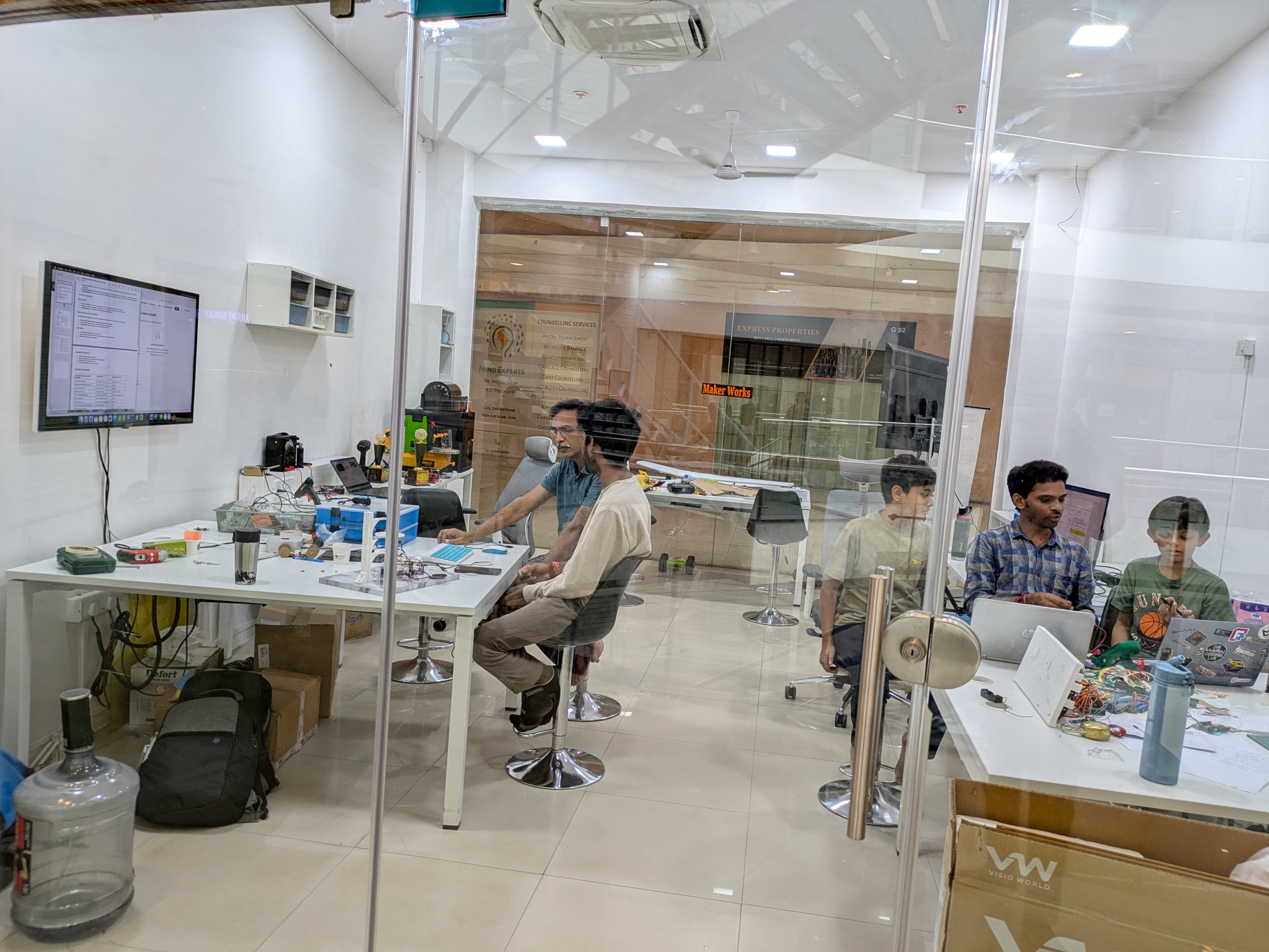 Students working in a modern robotics lab